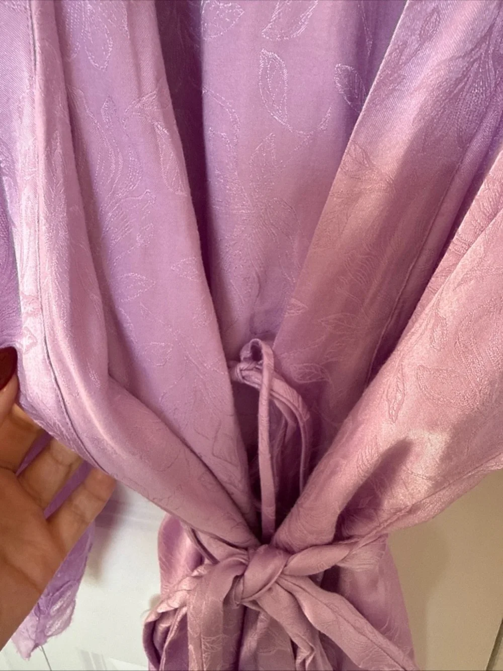 Victoria's Secret Lace Trim Viscose Robe Size M/L Lilac Flowery Pattern Bridal - Picture 10 of 15